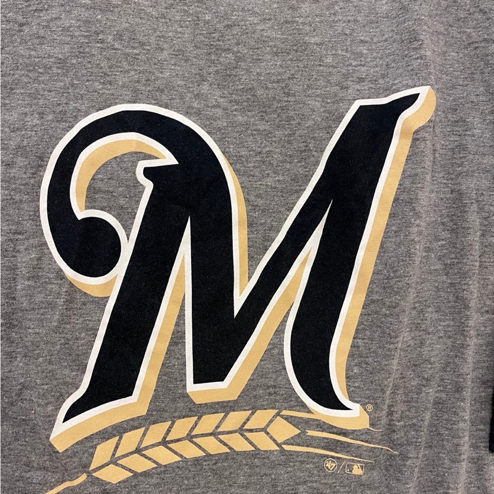 MLB Milwaukee Brewers Gray and Navy Raglan Long Sleeve Tee - Picture 3 of 4